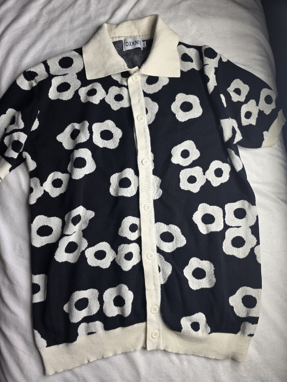 Men's Black & White OxKnit Polo Cardigan
